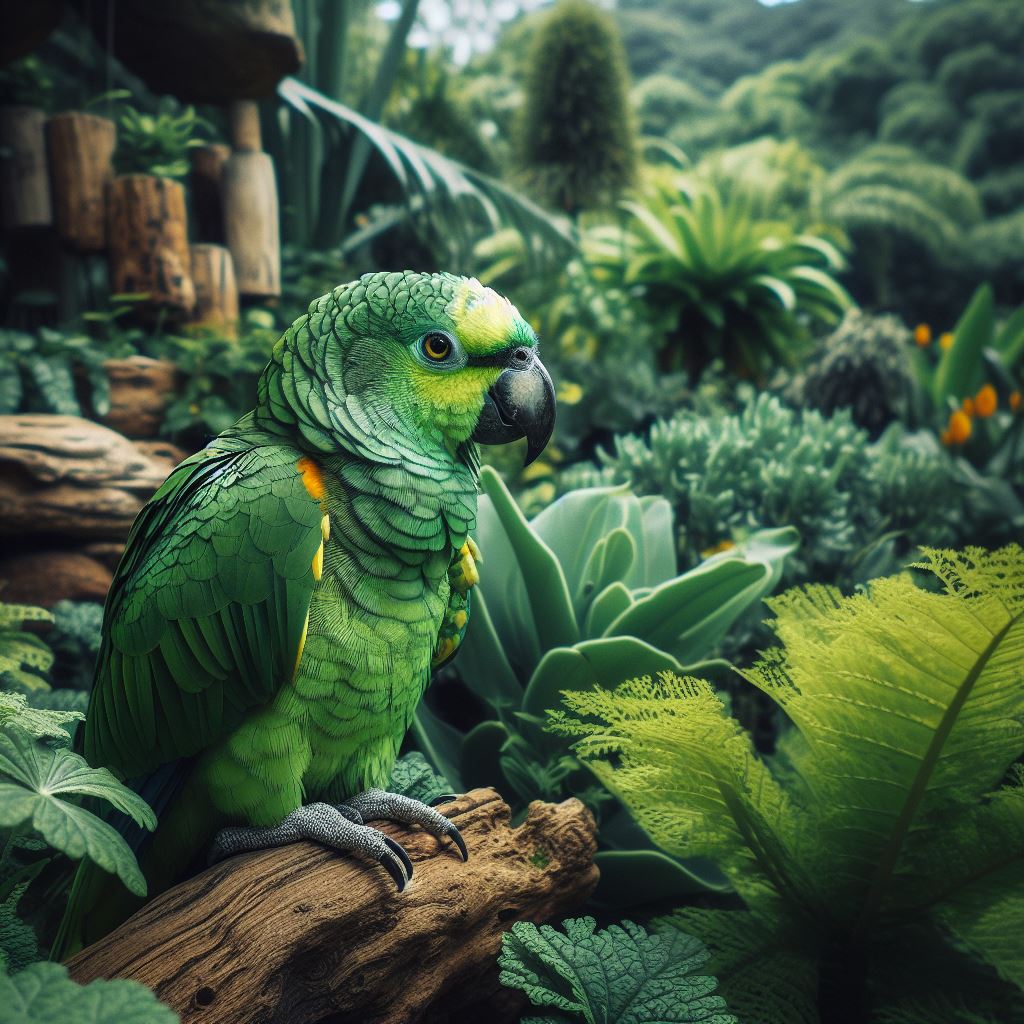 Loro Amazona verde en su hábitat natural.