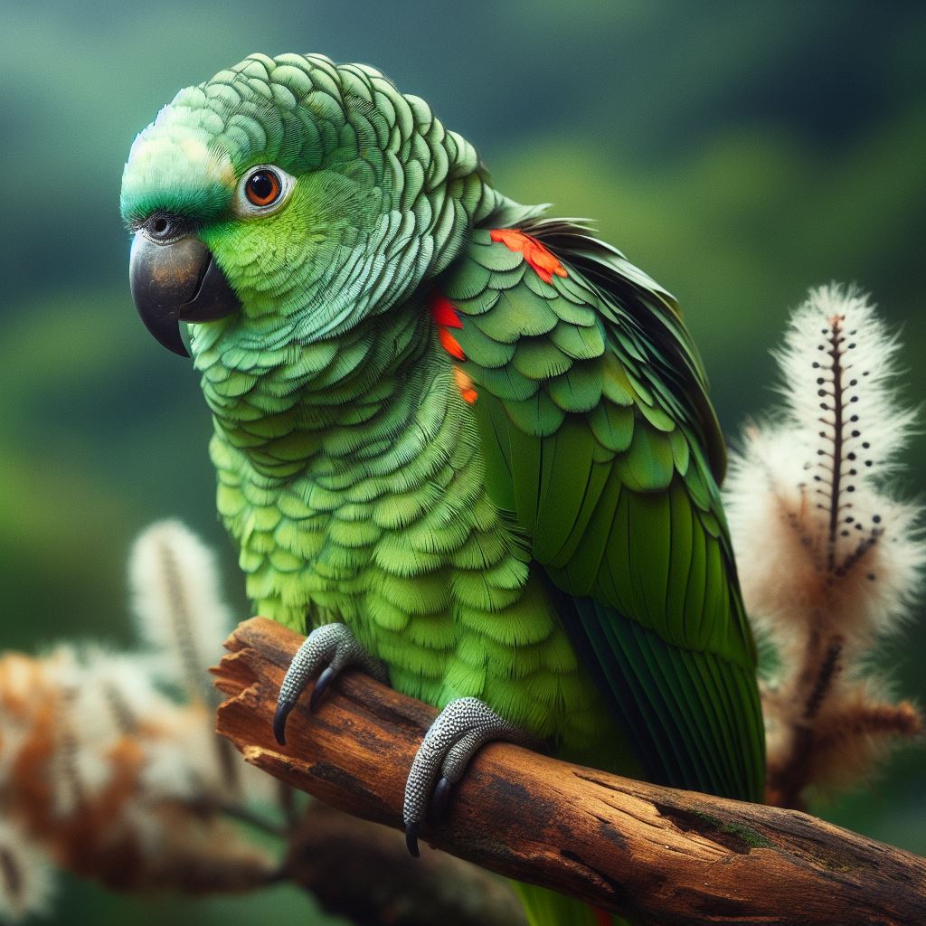 Loro Amazonas de tamaño mediano, con plumaje verde.