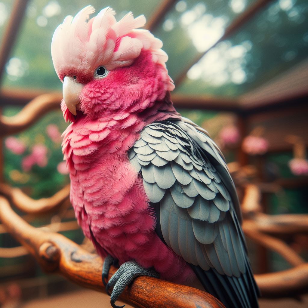 Cacatúa Galah con plumaje rosado y gris.